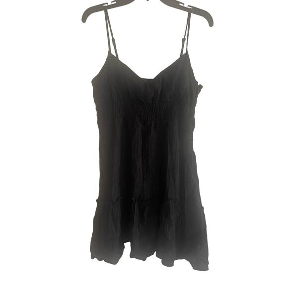 Club Monaco Black Cotton tiered ruffle, Size 6 sundress, SideZip, $36, A03 - Picture 1 of 4